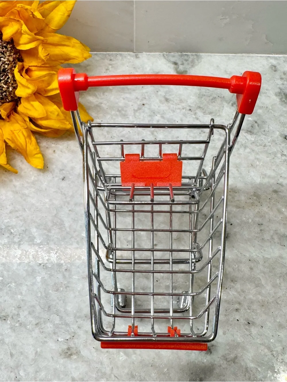New Mini Red Grocery Style Shopping Cart for Desk Top Work Bench Office - 4.72”